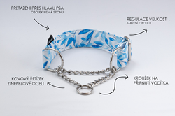 Polostahovací obojek s řetízkem Azurové lístky