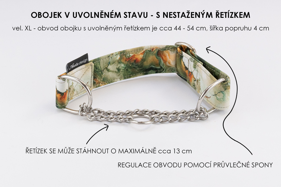 Polostahovací obojek s řetízkem Zelený mramor