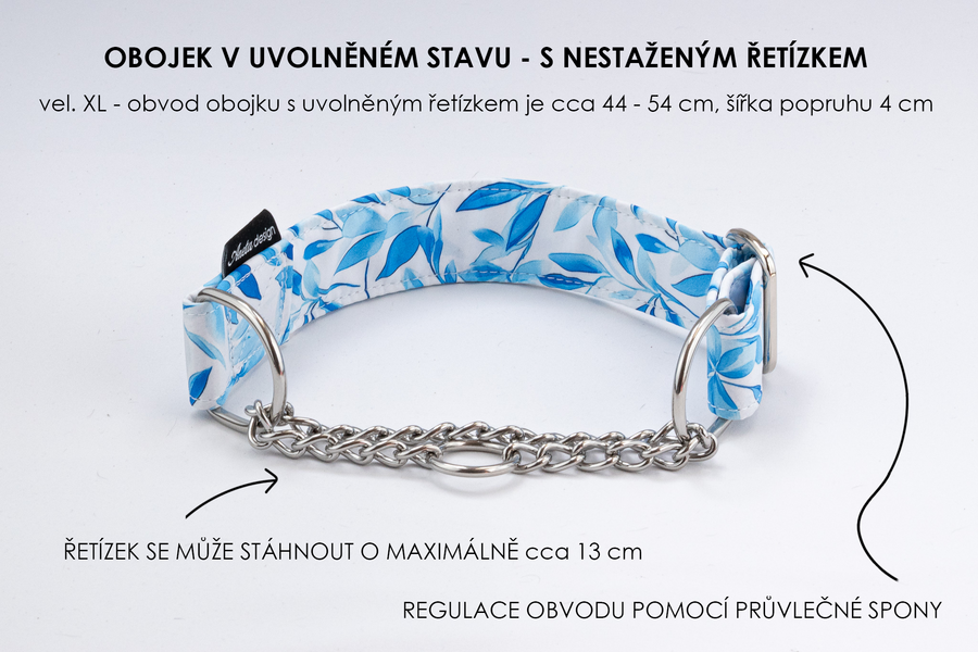 Polostahovací obojek s řetízkem Azurové lístky