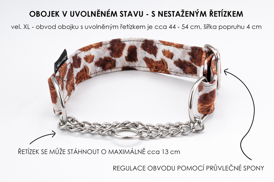 Polostahovací obojek s řetízkem Kravička