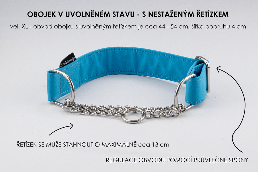 Polostahovací obojek s řetízkem jednobarevný modrý