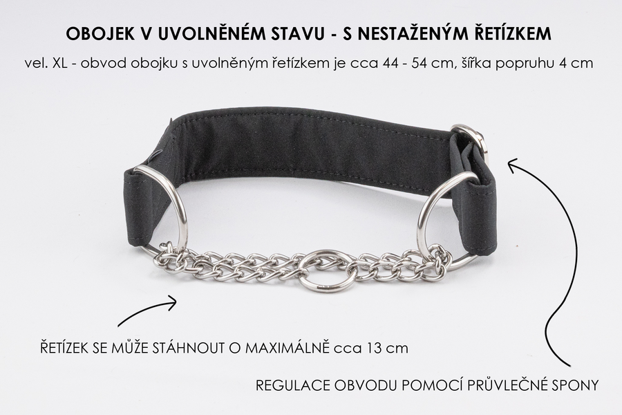Polostahovací obojek s řetízkem jednobarevný černý