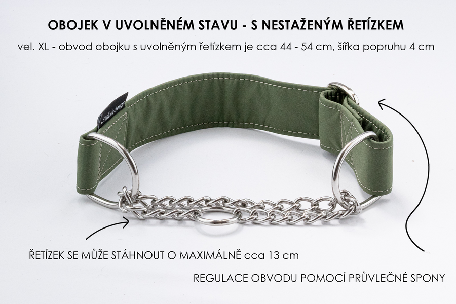 Polostahovací obojek s řetízkem jednobarevný myslivecký zelený